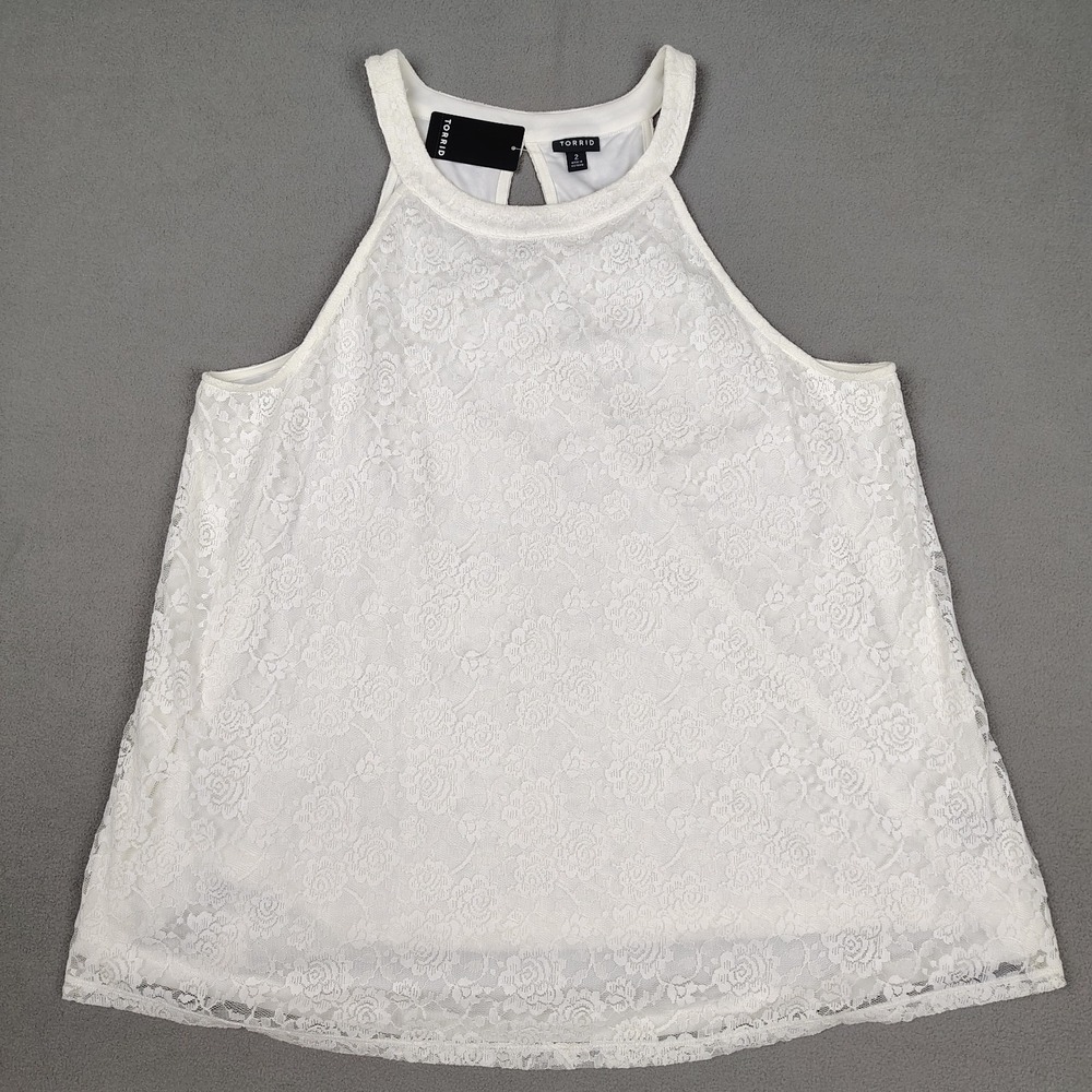 Torrid Lace Goddess Neck Tank Top Women 2 (XL) Ivory Layered Floral Casual New